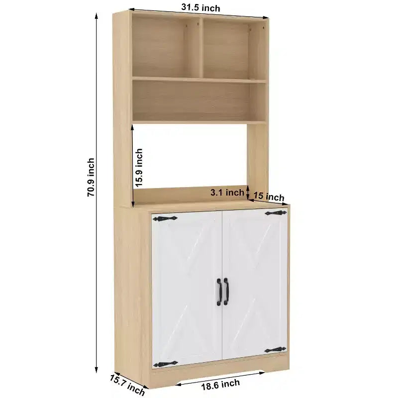 Okak Wooden Sideboard Cabinet, Bufft Cabinet with 4 Doors and 2 Drawers, Storage Cabinet for Living Room, Dining Room, Kitchen