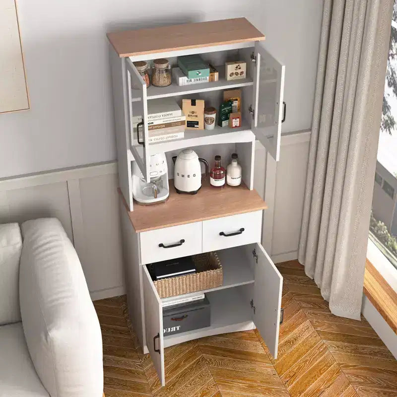 Okak Wooden Sideboard Cabinet, Bufft Cabinet with 4 Doors and 2 Drawers, Storage Cabinet for Living Room, Dining Room, Kitchen