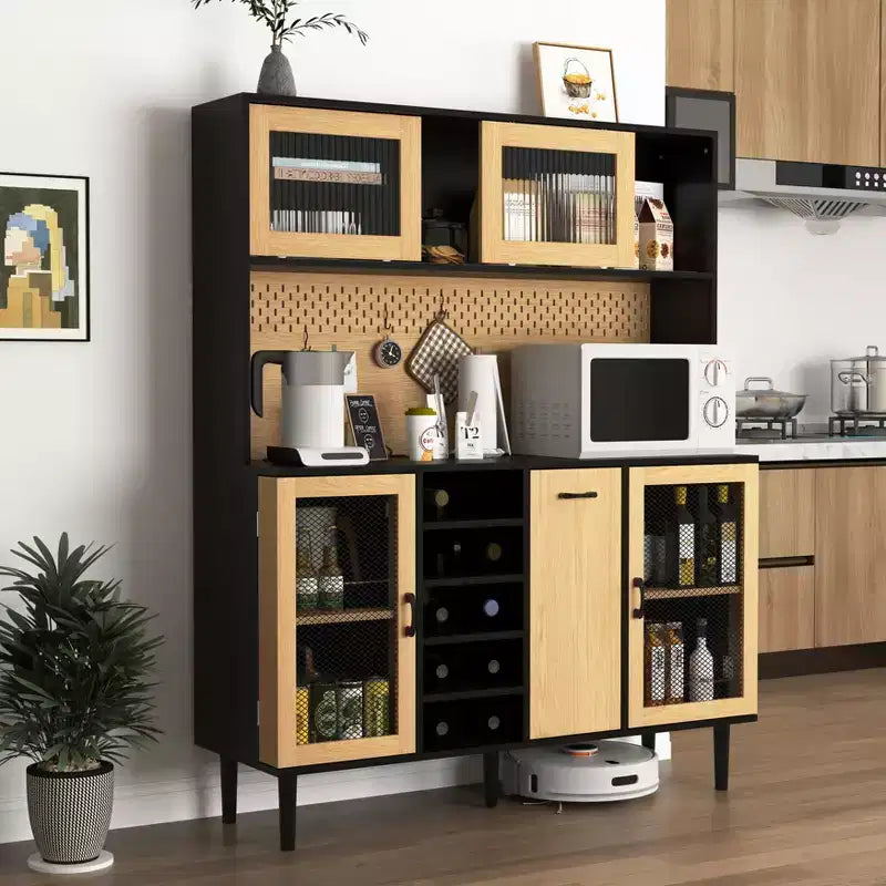 Okak Wooden Sideboard Cabinet, Bufft Cabinet with 4 Doors and 2 Drawers, Storage Cabinet for Living Room, Dining Room, Kitchen