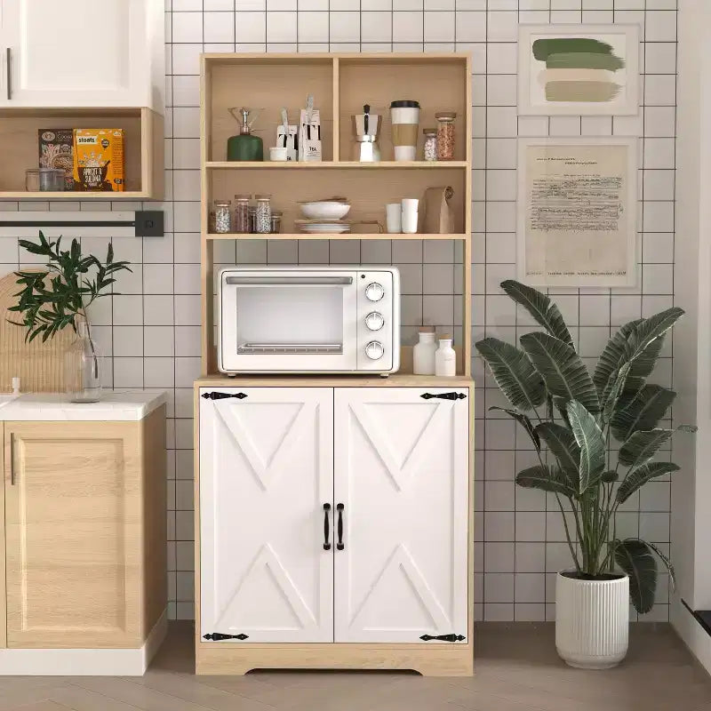 Okak Sideboard aus Holz, Buffet-Schrank mit 4 Türen und 2 Schubladen, Aufbewahrungsschrank für Wohnzimmer, Esszimmer, Küche