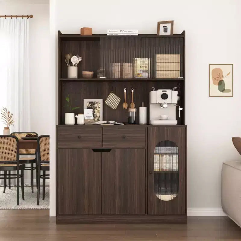 Okak Sideboard aus Holz, Buffet-Schrank mit 4 Türen und 2 Schubladen, Aufbewahrungsschrank für Wohnzimmer, Esszimmer, Küche