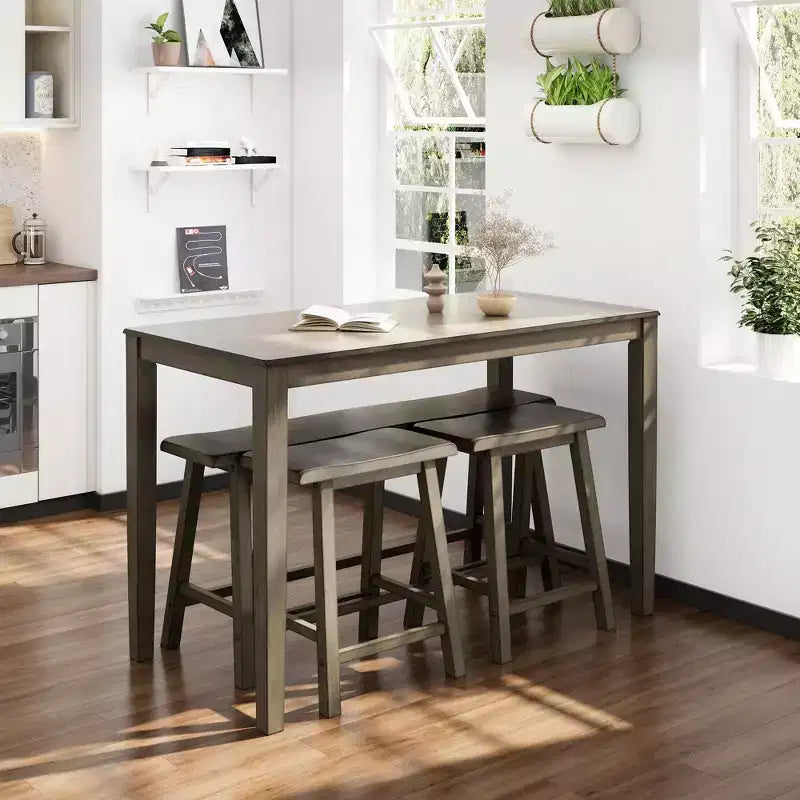 Captiva Designs 4 Piece Wood Dining Table Set with Rectangular Dining Table & Stools & Bench