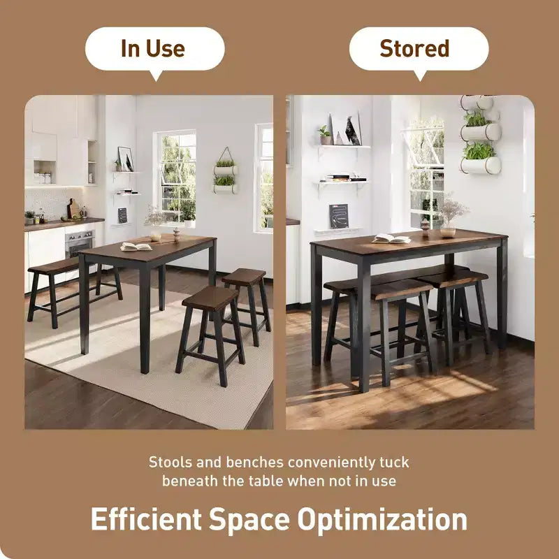 Captiva Designs 4 Piece Wood Dining Table Set with Rectangular Dining Table & Stools & Bench