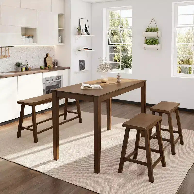 Captiva Designs 4 Piece Wood Dining Table Set with Rectangular Dining Table & Stools & Bench