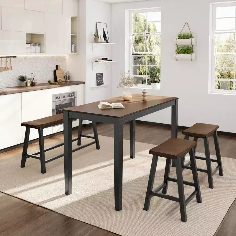 Captiva Designs 4 Piece Wood Dining Table Set with Rectangular Dining Table & Stools & Bench