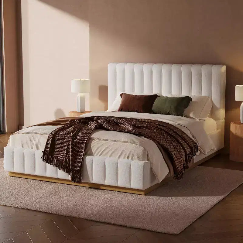 Christopher Knight Home Wendy Modern Linen Upholstered Platform Bed Frame with Vertically Stitched Thick Headboard