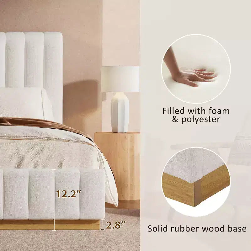 Christopher Knight Home Wendy Modern Linen Upholstered Platform Bed Frame with Vertically Stitched Thick Headboard