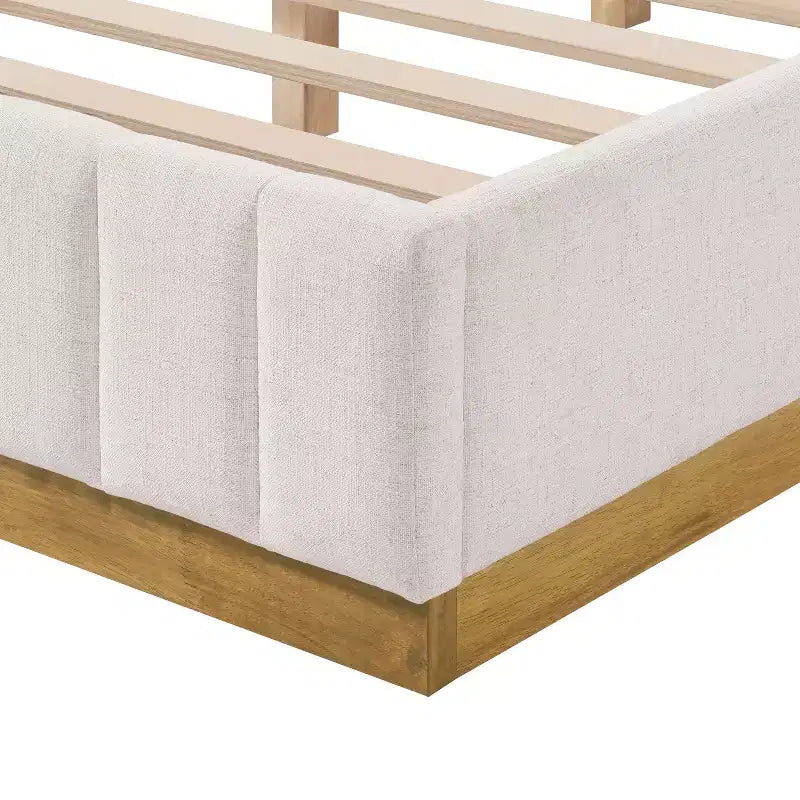 Christopher Knight Home Wendy Modern Linen Upholstered Platform Bed Frame with Vertically Stitched Thick Headboard