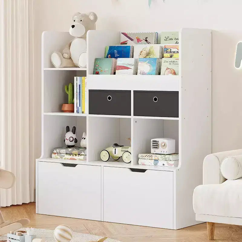 47.8in Kids Wooden Bookshelf with 4 Drawers,Children Bookcase Baby Storage Book Rack,Floor Toy Chest Playroom for Kids Room,Classroom