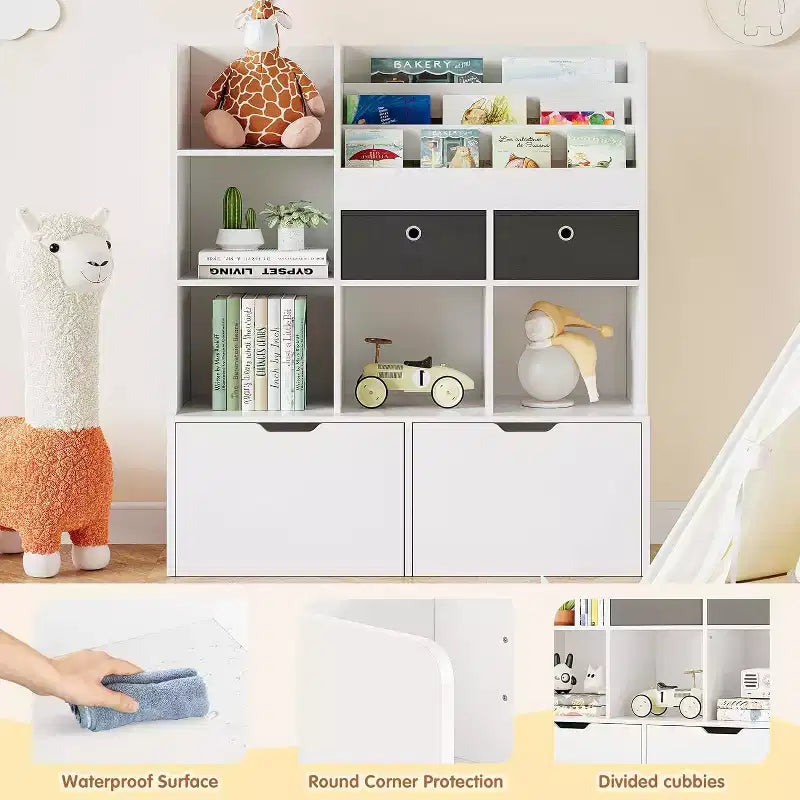 47.8in Kids Wooden Bookshelf with 4 Drawers,Children Bookcase Baby Storage Book Rack,Floor Toy Chest Playroom for Kids Room,Classroom