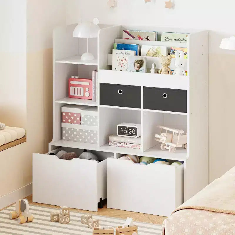 47.8in Kids Wooden Bookshelf with 4 Drawers,Children Bookcase Baby Storage Book Rack,Floor Toy Chest Playroom for Kids Room,Classroom