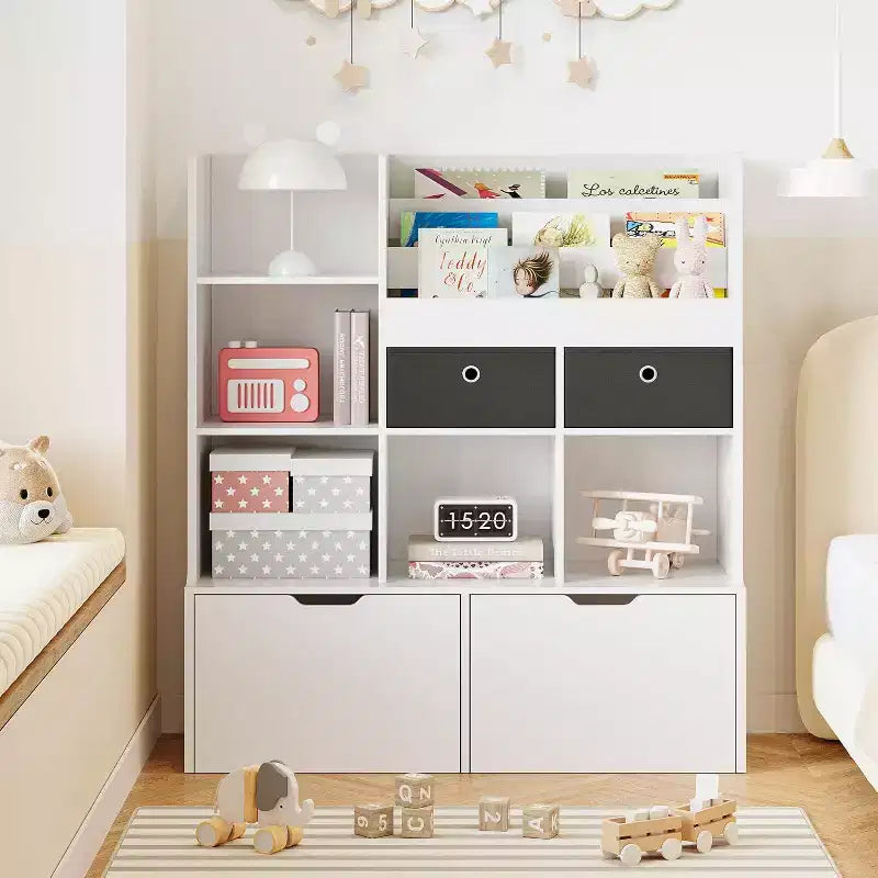 47.8in Kids Wooden Bookshelf with 4 Drawers,Children Bookcase Baby Storage Book Rack,Floor Toy Chest Playroom for Kids Room,Classroom