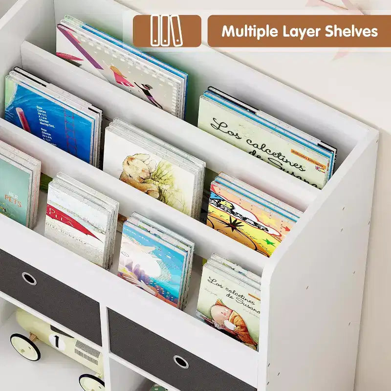 47.8in Kids Wooden Bookshelf with 4 Drawers,Children Bookcase Baby Storage Book Rack,Floor Toy Chest Playroom for Kids Room,Classroom
