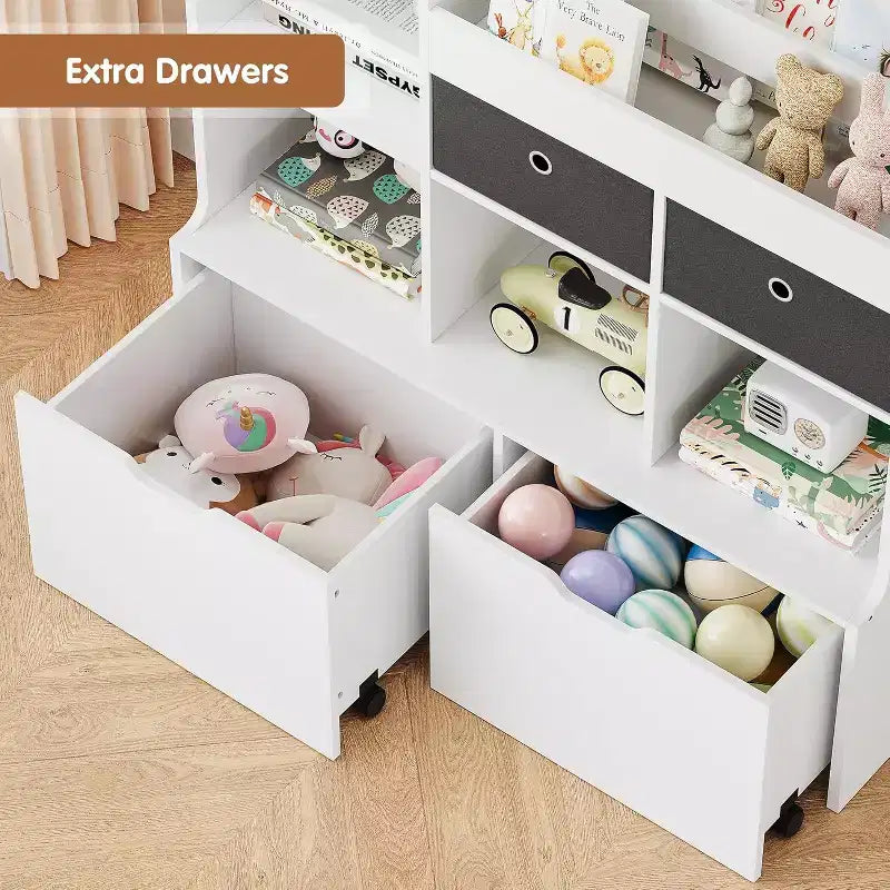 47.8in Kids Wooden Bookshelf with 4 Drawers,Children Bookcase Baby Storage Book Rack,Floor Toy Chest Playroom for Kids Room,Classroom