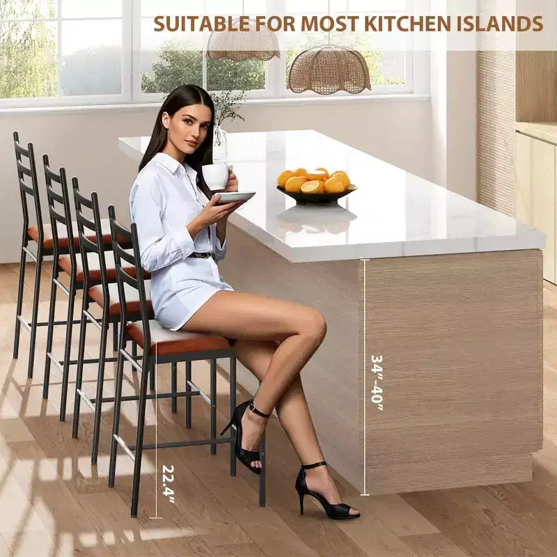 Set of 2/4 Counter Height Bar Chair with Back, Thick Cushion and Upholstered for Kitchen Island, Counter Bar
