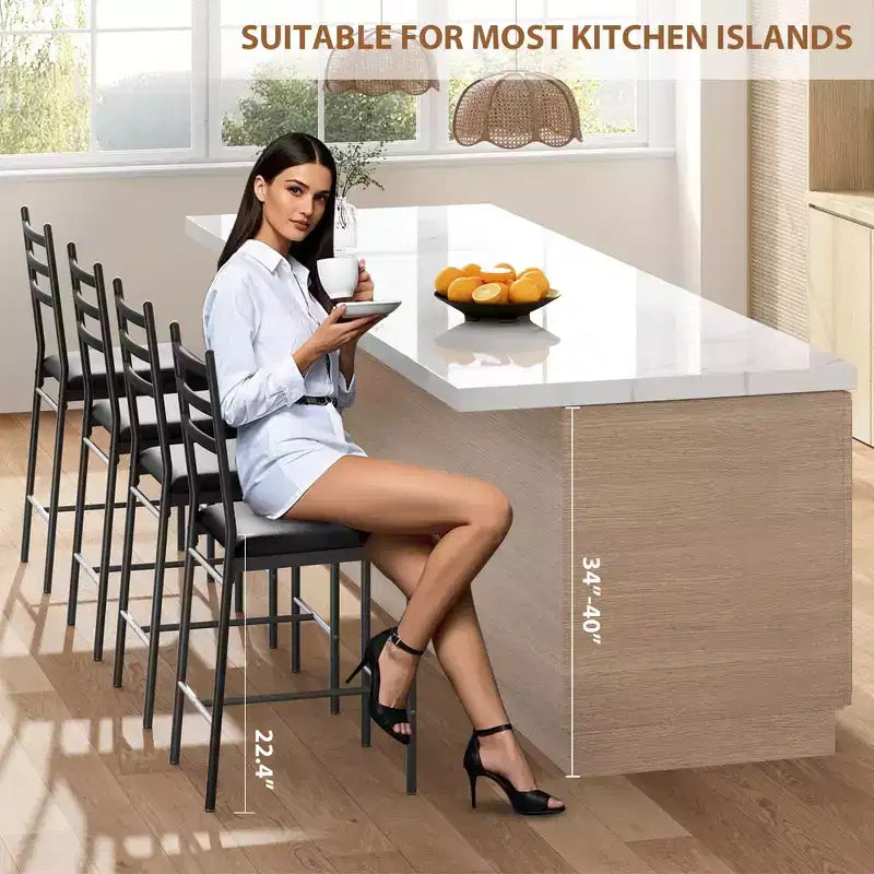 Set of 2/4 Counter Height Bar Chair with Back, Thick Cushion and Upholstered for Kitchen Island, Counter Bar