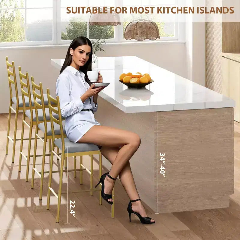 Set of 2/4 Counter Height Bar Chair with Back, Thick Cushion and Upholstered for Kitchen Island, Counter Bar