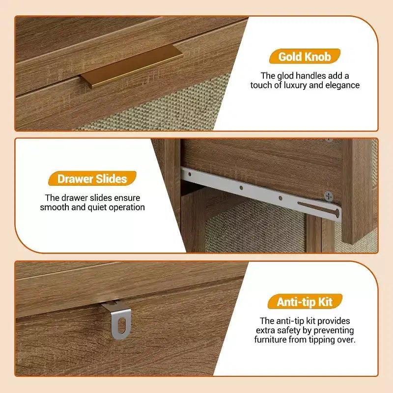 COZONY 2-Piece Rattan Shoe Cabinet Set, Adjustable Shelf Storage Organizer with Drawer, Farmhouse Style Entryway Cabinet for Hallway