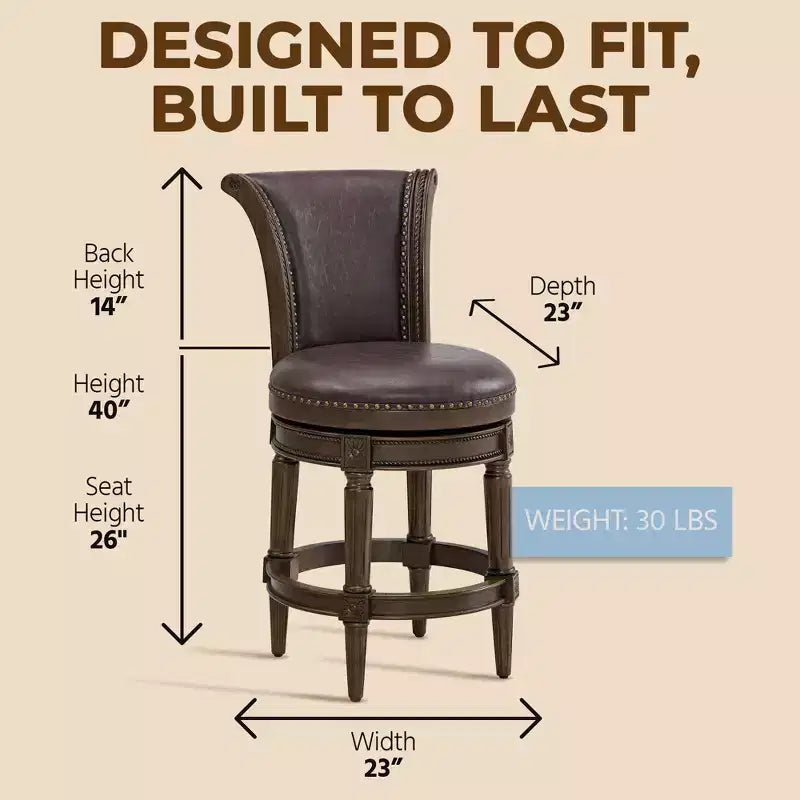 ROME + OAK Runyan Counter Stool, Dark Walnut, Vintage Brown Vegan Leather, Set of 4