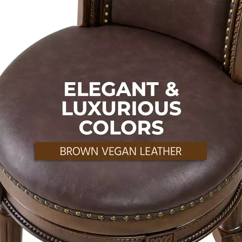 ROME + OAK Runyan Counter Stool, Dark Walnut, Vintage Brown Vegan Leather, Set of 4