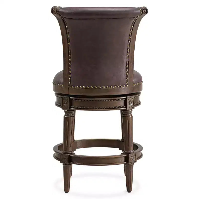 ROME + OAK Runyan Counter Stool, Dark Walnut, Vintage Brown Vegan Leather, Set of 4