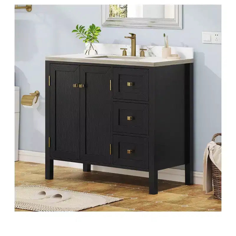 36 Inch Bathroom Vanity with Ceramic Sink Bathroom Storage Cabinet with 2 Doors amd 3 Drawers 2 Doors