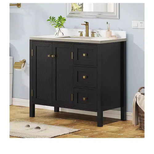 36 Inch Bathroom Vanity with Ceramic Sink Bathroom Storage Cabinet with 2 Doors and 3 Drawers
