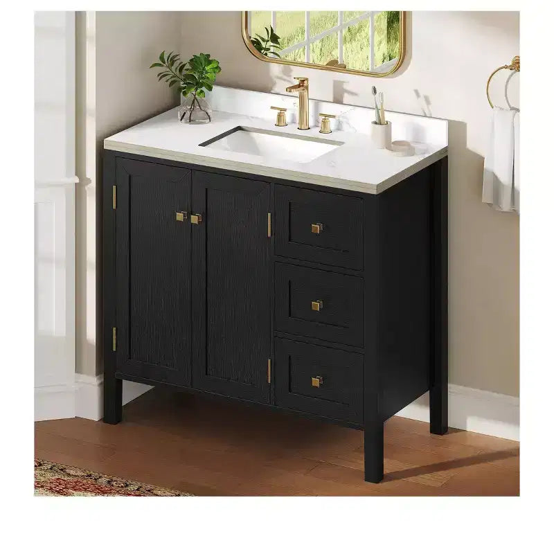 36 Inch Bathroom Vanity with Ceramic Sink Bathroom Storage Cabinet with 2 Doors amd 3 Drawers 2 Doors
