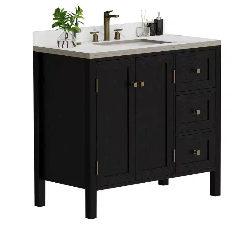 36 Inch Bathroom Vanity with Ceramic Sink Bathroom Storage Cabinet with 2 Doors amd 3 Drawers 2 Doors