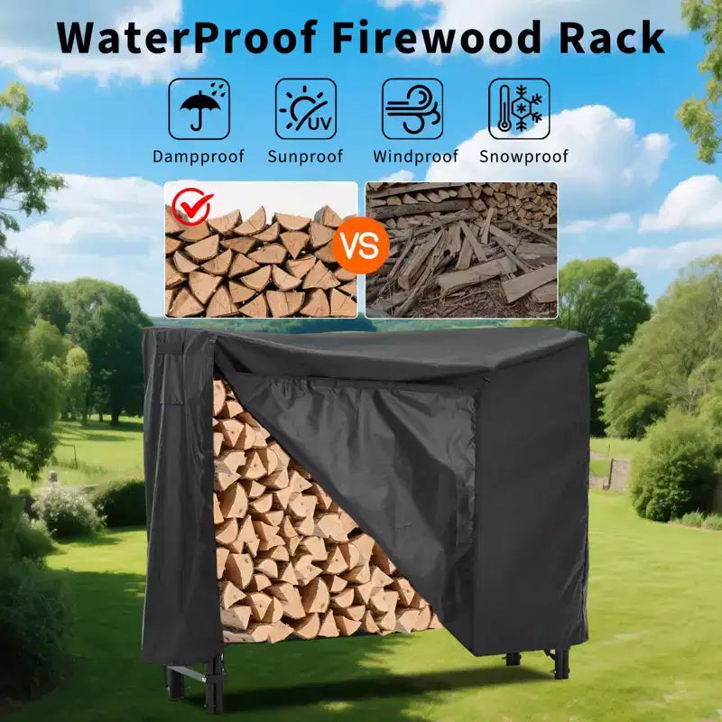 Firewood Rack 8 ft Outdoor & Indoor Log Holder Heavy Duty Word Organizer with Weatherproof Cover Steel Mesh Storage for Fireplace, Patio