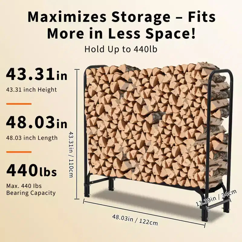 Firewood Rack 8 ft Outdoor & Indoor Log Holder Heavy Duty Word Organizer with Weatherproof Cover Steel Mesh Storage for Fireplace, Patio