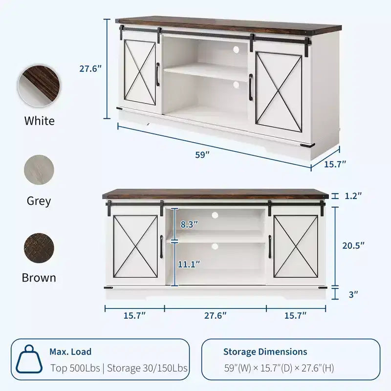 TV Stand for TV Up to 65 Inches, Wood Entertainment Center with Sliding Barn Doors, Media Console Table for Living Room