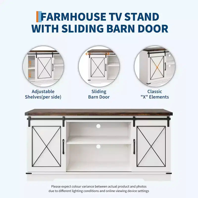 TV Stand for TV Up to 65 Inches, Wood Entertainment Center with Sliding Barn Doors, Media Console Table for Living Room