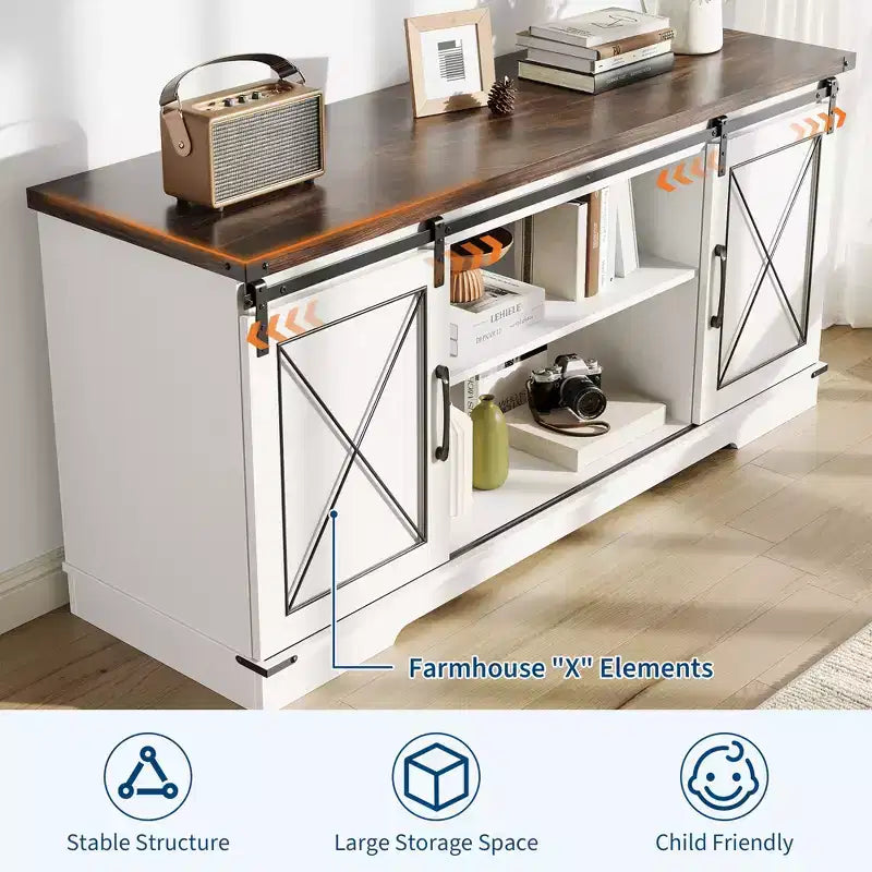 TV Stand for TV Up to 65 Inches, Wood Entertainment Center with Sliding Barn Doors, Media Console Table for Living Room
