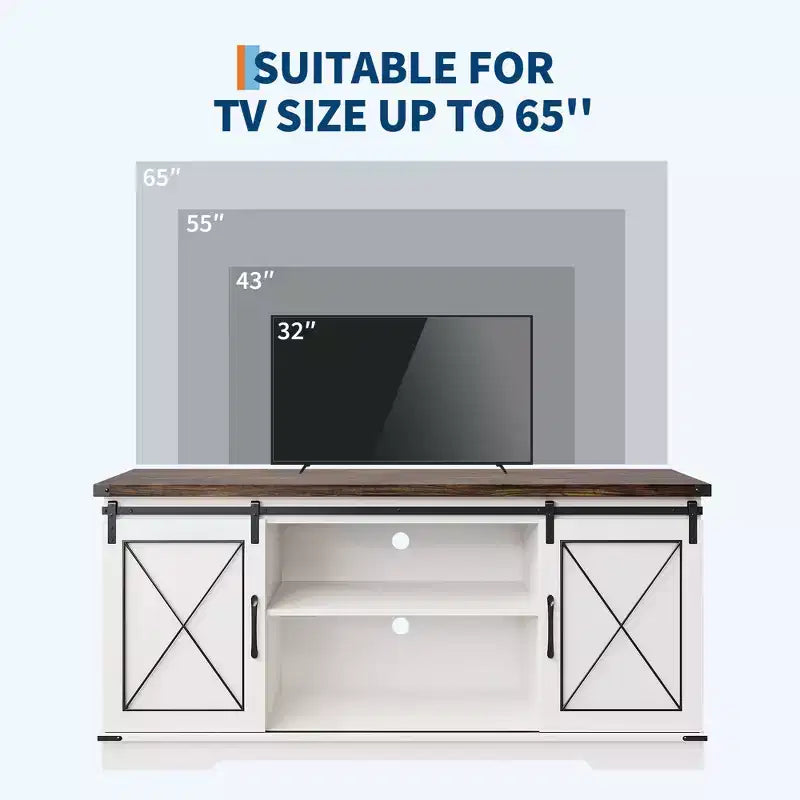 TV Stand for TV Up to 65 Inches, Wood Entertainment Center with Sliding Barn Doors, Media Console Table for Living Room