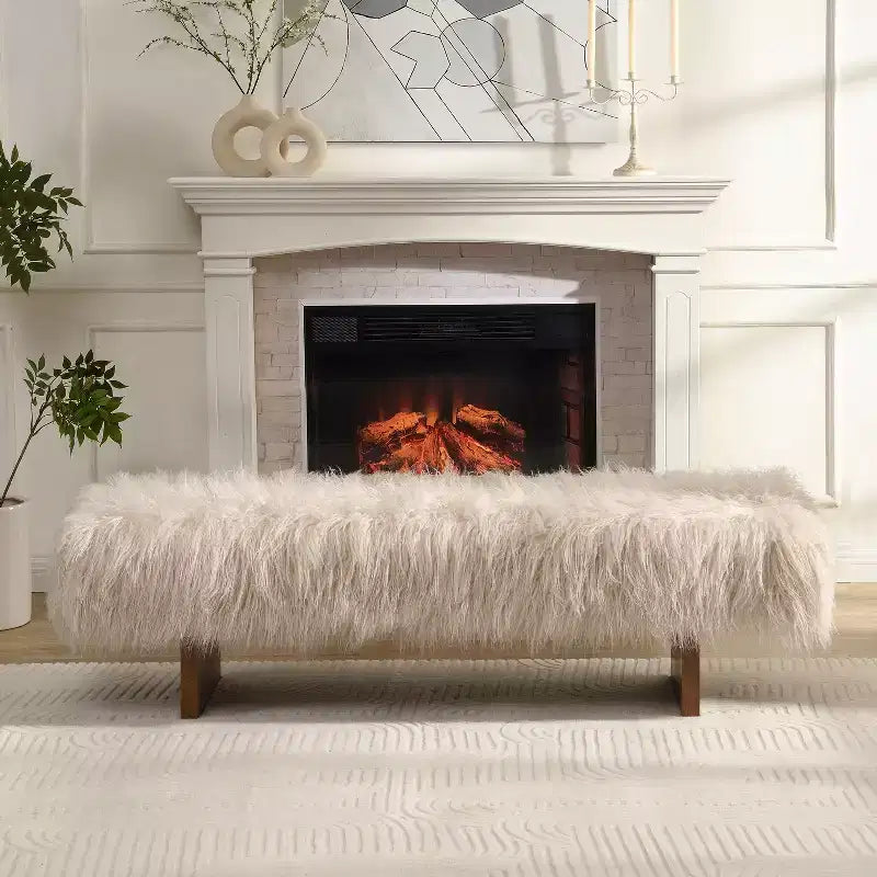 Christopher Knight Home Elara Modern Long-Haired Faux Wool Upholstered Bench