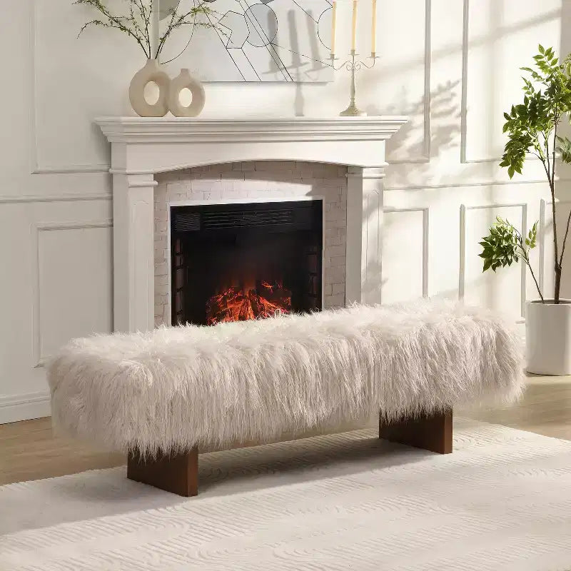 Christopher Knight Home Elara Modern Long-Haired Faux Wool Upholstered Bench