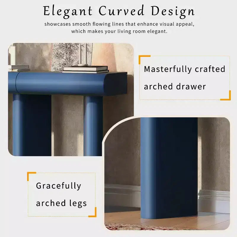 Modern Narrow Entryway Table with Curved Drawer & Geometric Leg, Space-Saving Sofa Table for Hallway Living Room Bedroom Small Apartments Foyer