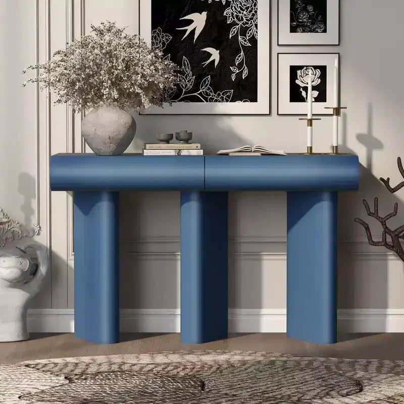 Modern Narrow Entryway Table with Curved Drawer & Geometric Leg, Space-Saving Sofa Table for Hallway Living Room Bedroom Small Apartments Foyer