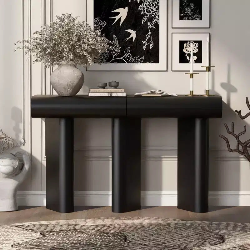 Modern Narrow Entryway Table with Curved Drawer & Geometric Leg, Space-Saving Sofa Table for Hallway Living Room Bedroom Small Apartments Foyer