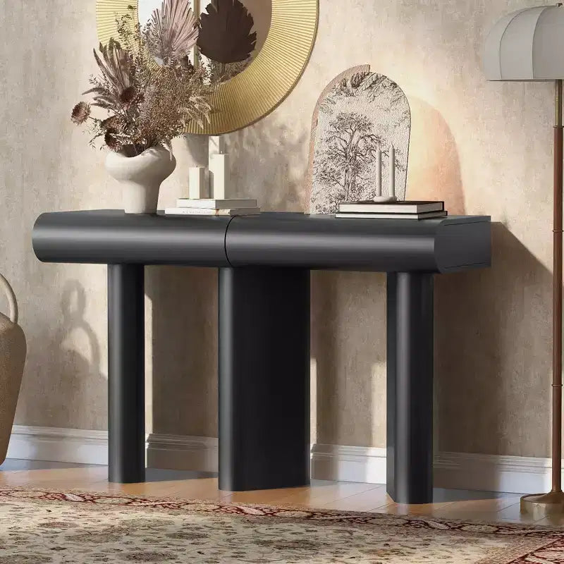 Modern Narrow Entryway Table with Curved Drawer & Geometric Leg, Space-Saving Sofa Table for Hallway Living Room Bedroom Small Apartments Foyer
