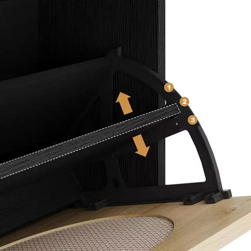 Rattan Shoe Cabinet with 2 Flip Drawers and 1 Pull-Out Drawer, Shoe Storage Cabinet, 3-Position Adjustable Shelf, Narrow Shoe Cabinet for Entryway