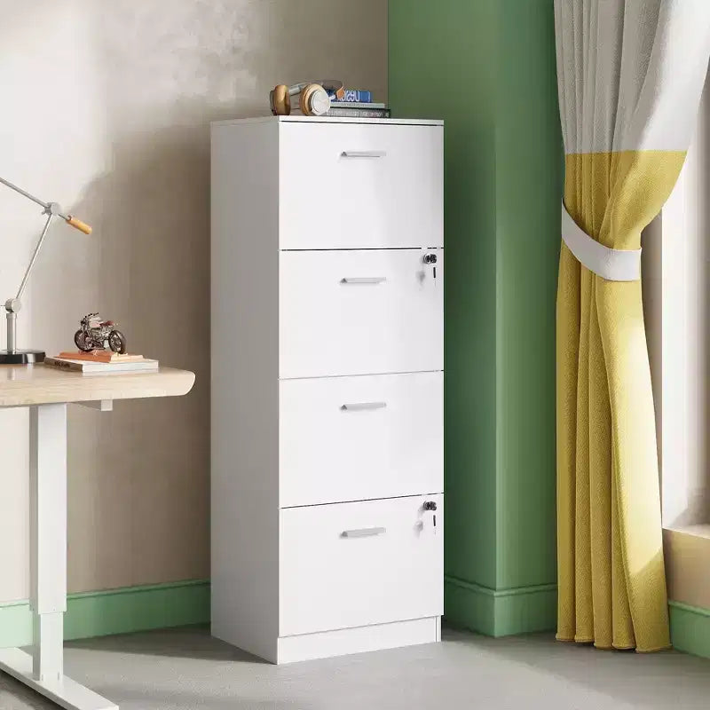DEXYLLO Aktenschrank mit 4 Schubladen und Schloss – Holz-Rollcontainer für das Home-Office, passend für A4/Letter-Format
