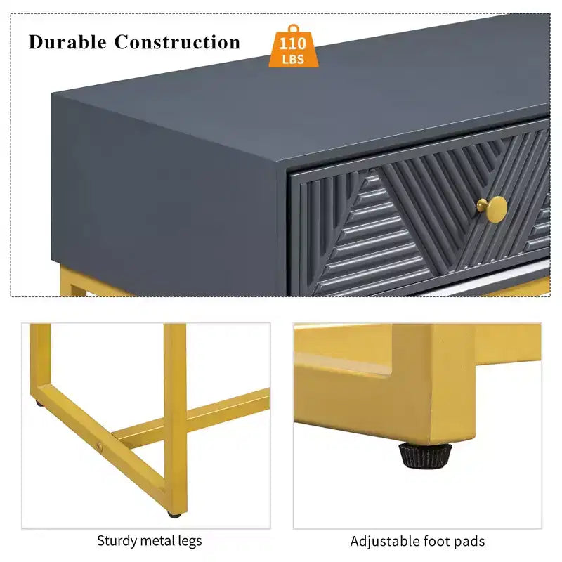 Okak Modern Entryway Table with Golden Legs, Narrow Console Table with 2 Drawers and Stripe Design, Accent Table for Living Room, Hallway