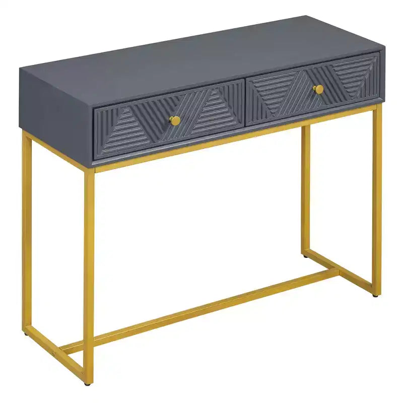 Okak Modern Entryway Table with Golden Legs, Narrow Console Table with 2 Drawers and Stripe Design, Accent Table for Living Room, Hallway