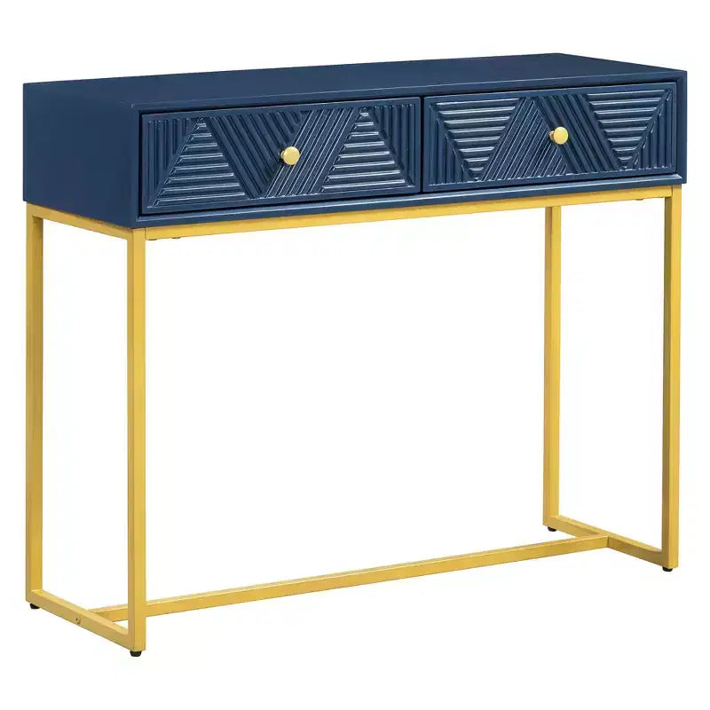 Okak Modern Entryway Table with Golden Legs, Narrow Console Table with 2 Drawers and Stripe Design, Accent Table for Living Room, Hallway