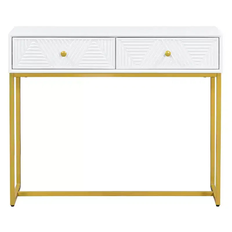 Okak Modern Entryway Table with Golden Legs, Narrow Console Table with 2 Drawers and Stripe Design, Accent Table for Living Room, Hallway