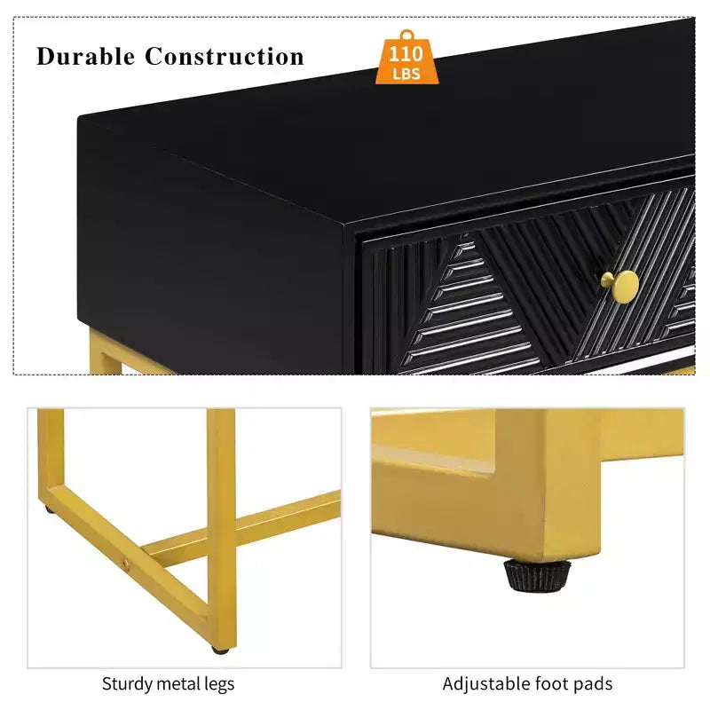 Okak Modern Entryway Table with Golden Legs, Narrow Console Table with 2 Drawers and Stripe Design, Accent Table for Living Room, Hallway