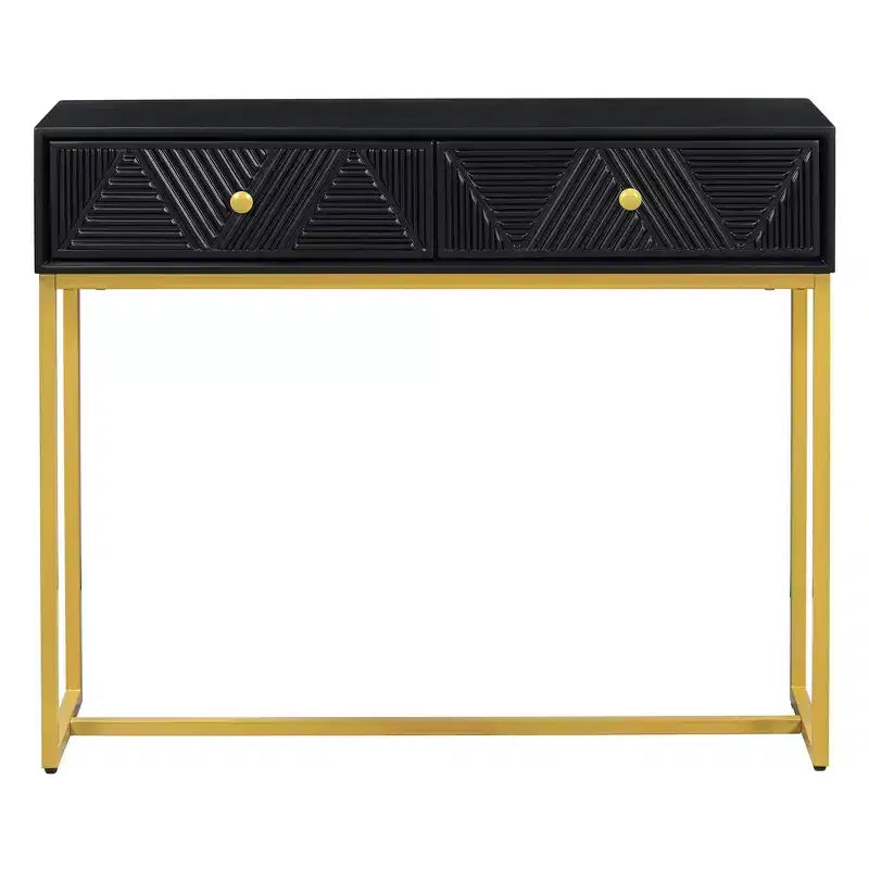 Okak Modern Entryway Table with Golden Legs, Narrow Console Table with 2 Drawers and Stripe Design, Accent Table for Living Room, Hallway
