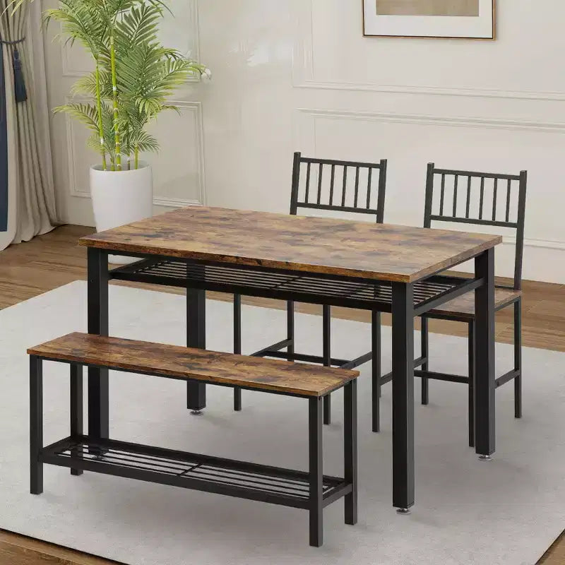 Modern Kitchen Table Chairs Set for 4,with Bench and Chairs,Kitchen Table Set with Storage Rack for Dining Room/Farmhouse/Kitchen/Apartment